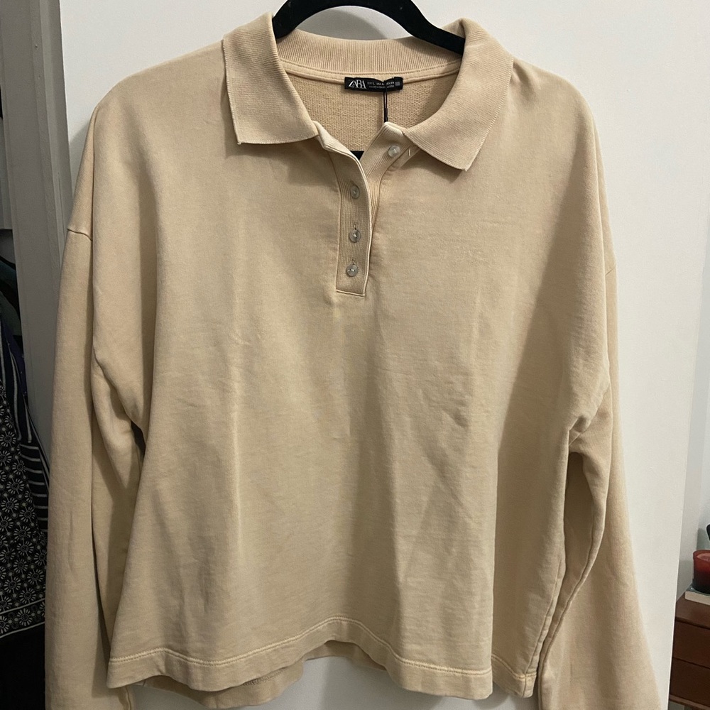 Zara Never Worn “Washed Cotton Polo” - Cream
